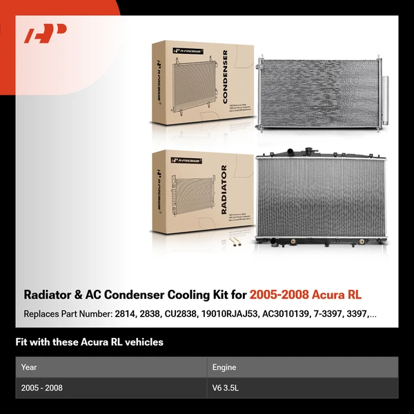 Radiator & AC Condenser Cooling Kit for 2005-2008 Acura RL