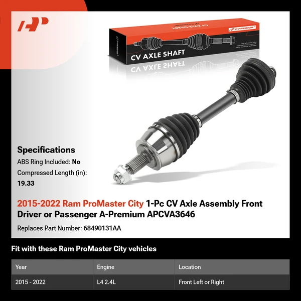 2015-2022 Ram ProMaster City 1-Pc CV Axle Assembly Front Driver or Passenger A-Premium APCVA3646