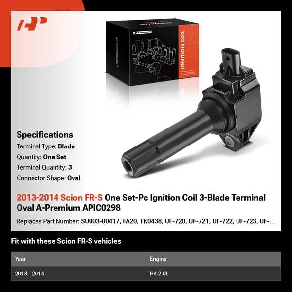 2013-2014 Scion FR-S One Set-Pc Ignition Coil 3-Blade Terminal Oval A-Premium APIC0298