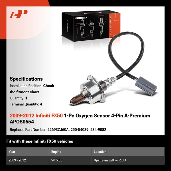 2009-2012 Infiniti FX50 1-Pc Oxygen Sensor 4-Pin A-Premium APOS0654