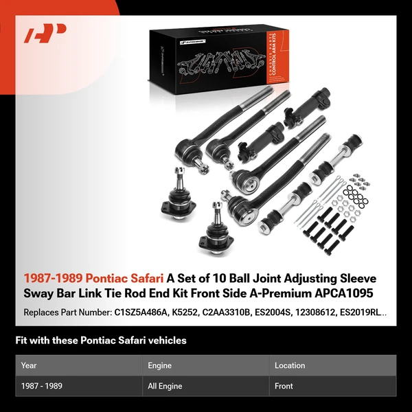 1987-1989 Pontiac Safari A Set of 10 Ball Joint Adjusting Sleeve Sway Bar Link Tie Rod End Kit Front Side A-Premium APCA1095