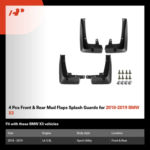 4 Pcs Front & Rear Mud Flaps Splash Guards for 2018-2019 BMW X3