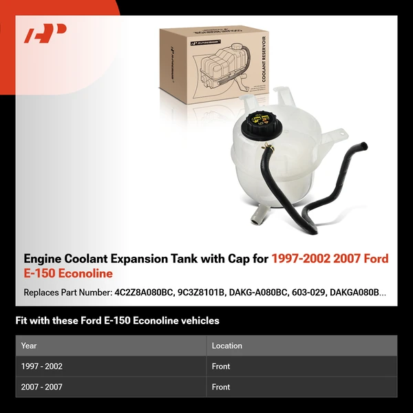 Engine Coolant Expansion Tank with Cap for 1997-2002 2007 Ford E-150 Econoline
