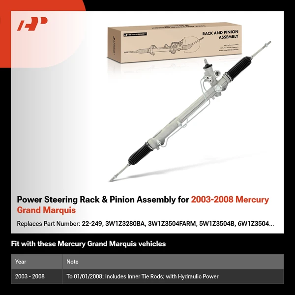 Power Steering Rack & Pinion Assembly for 2003-2008 Mercury Grand Marquis