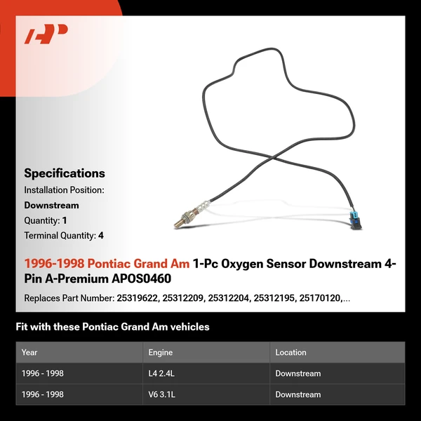 1996-1998 Pontiac Grand Am 1-Pc Oxygen Sensor Downstream 4-Pin A-Premium APOS0460
