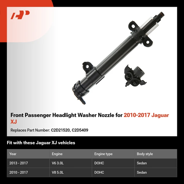 Front Passenger Headlight Washer Nozzle for 2010-2017 Jaguar XJ