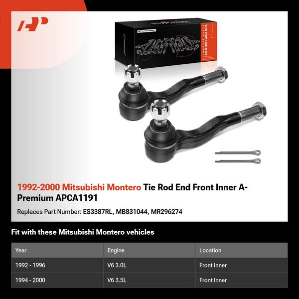 1992-2000 Mitsubishi Montero Tie Rod End Front Inner A-Premium APCA1191