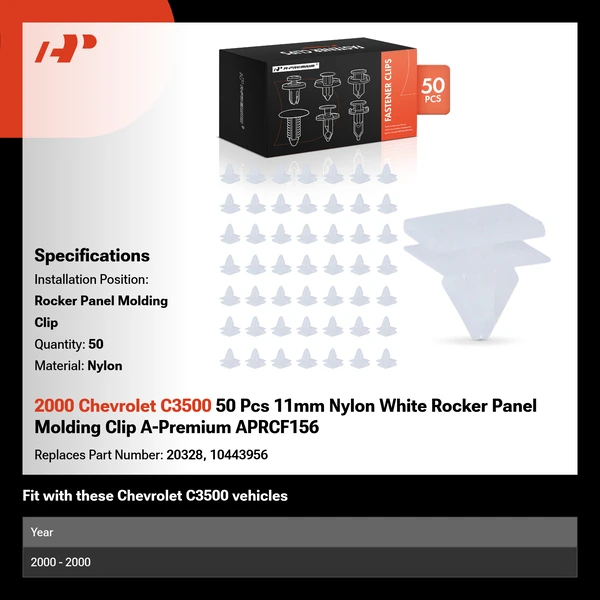2000 Chevrolet C3500 50 Pcs 11mm Nylon White Rocker Panel Molding Clip A-Premium APRCF156