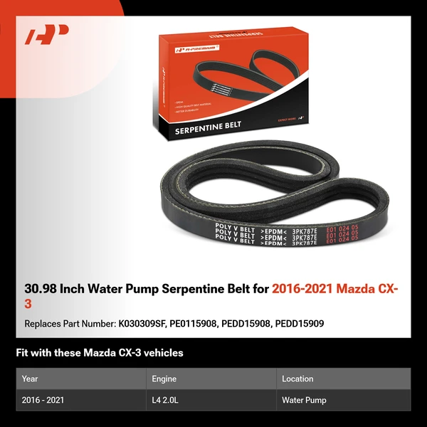 30.98 Inch Water Pump Serpentine Belt for 2016-2021 Mazda CX-3
