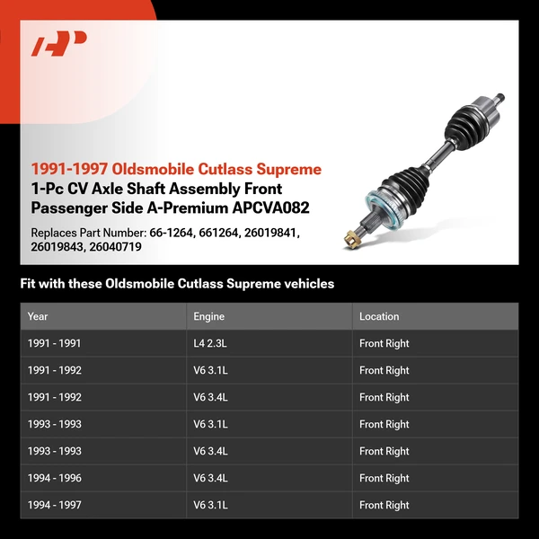 1991-1997 Oldsmobile Cutlass Supreme 1-Pc CV Axle Shaft Assembly Front Passenger Side A-Premium APCVA082