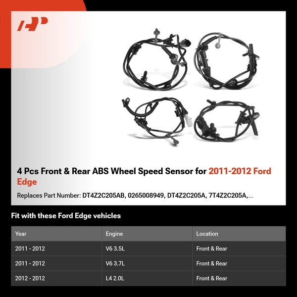 4 Pcs Front & Rear ABS Wheel Speed Sensor for 2011-2012 Ford Edge