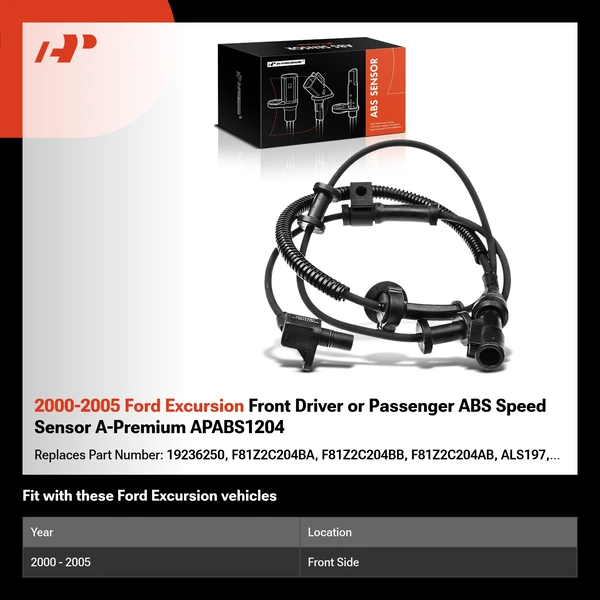 2000-2005 Ford Excursion Front Driver or Passenger ABS Speed Sensor A-Premium APABS1204
