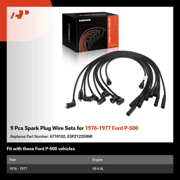 9 Pcs Spark Plug Wire Sets for 1976-1977 Ford P-500