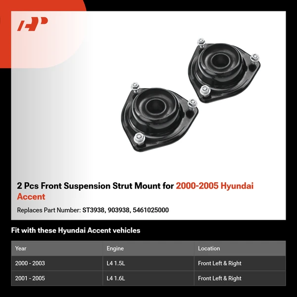 2 Pcs Front Suspension Strut Mount for 2000-2005 Hyundai Accent