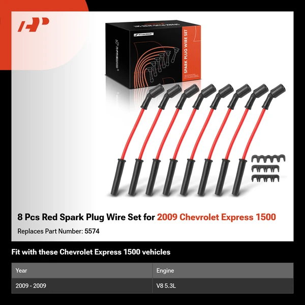 8 Pcs Red Spark Plug Wire Set for 2009 Chevrolet Express 1500
