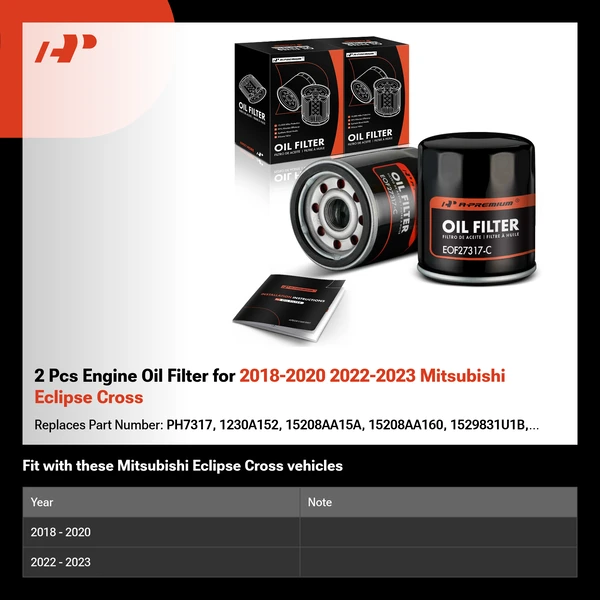 2 Pcs Engine Oil Filter for 2018-2020 2022-2023 Mitsubishi Eclipse Cross
