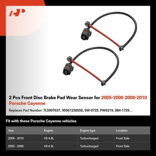 2 Pcs Front Disc Brake Pad Wear Sensor for 2005-2006 2008-2010 Porsche Cayenne
