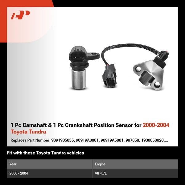 1 Pc Camshaft & 1 Pc Crankshaft Position Sensor for 2000-2004 Toyota Tundra
