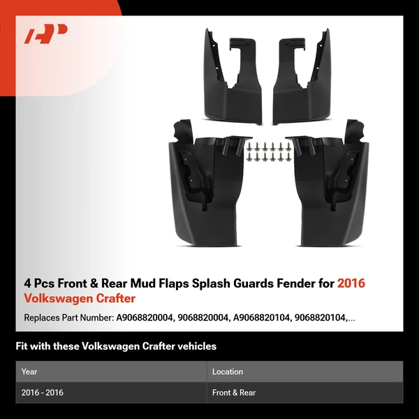 4 Pcs Front & Rear Mud Flaps Splash Guards Fender for 2016 Volkswagen Crafter