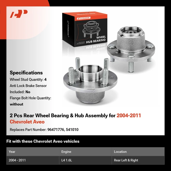 2 Pcs Rear Wheel Bearing & Hub Assembly for 2004-2011 Chevrolet Aveo