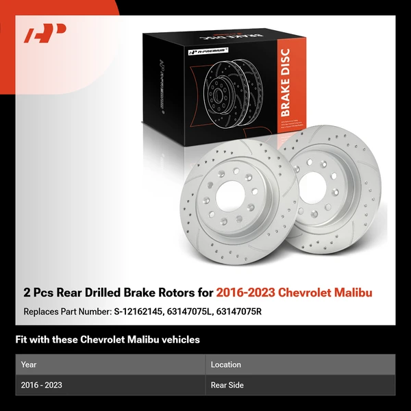 2 Pcs Rear Drilled Brake Rotors for 2016-2023 Chevrolet Malibu