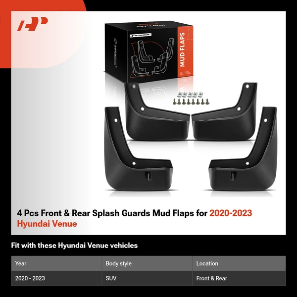 4 Pcs Front & Rear Splash Guards Mud Flaps for 2020-2023 Hyundai Venue