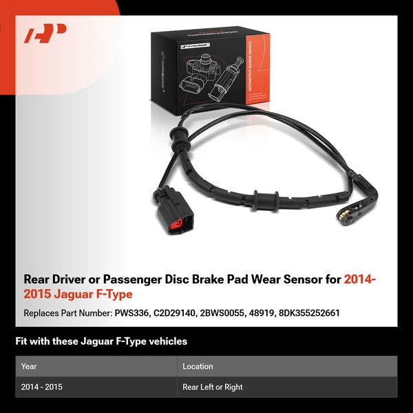 Rear Driver or Passenger Disc Brake Pad Wear Sensor for 2014-2015 Jaguar F-Type