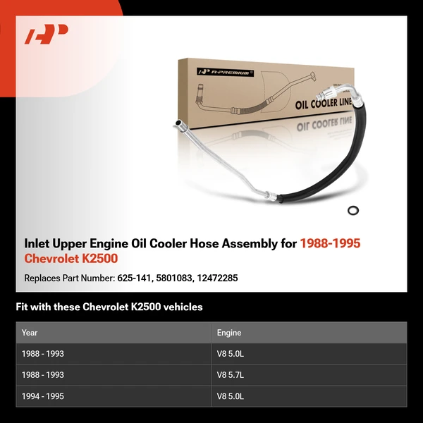 Inlet Upper Engine Oil Cooler Hose Assembly for 1988-1995 Chevrolet K2500