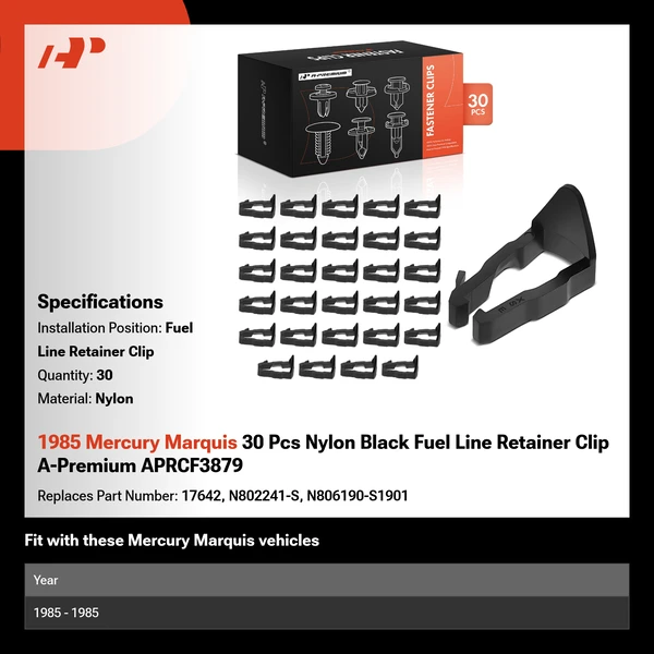 1985 Mercury Marquis 30 Pcs Nylon Black Fuel Line Retainer Clip A-Premium APRCF3879