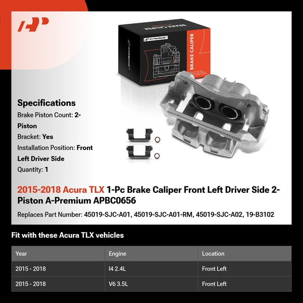 2015-2018 Acura TLX 1-Pc Brake Caliper Front Left Driver Side 2-Piston A-Premium APBC0656