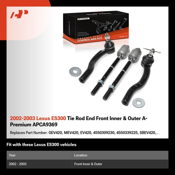 2002-2003 Lexus ES300 Tie Rod End Front Inner & Outer A-Premium APCA9369