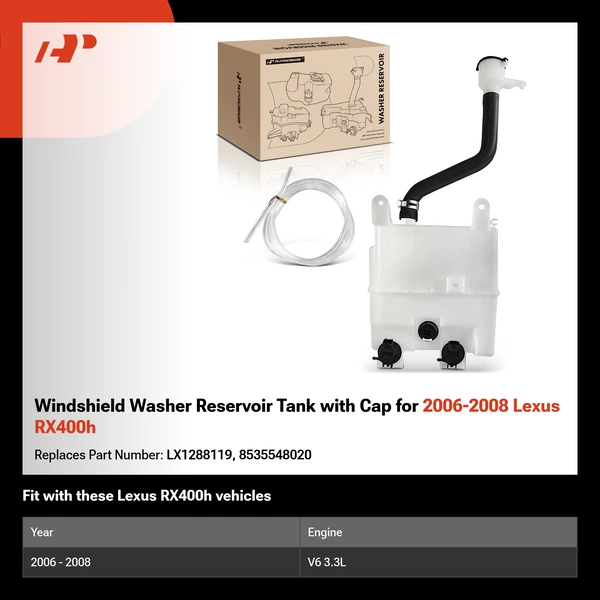 Windshield Washer Reservoir Tank with Cap for 2006-2008 Lexus RX400h