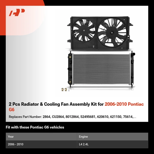 2 Pcs Radiator & Cooling Fan Assembly Kit for 2006-2010 Pontiac G6