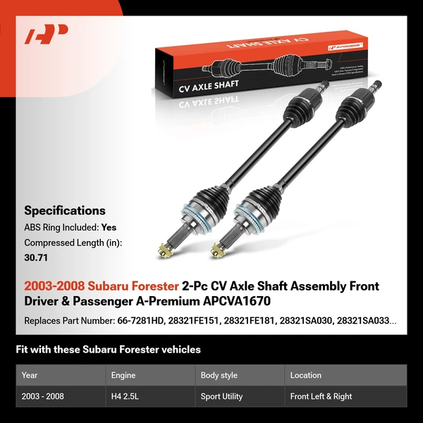 2003-2008 Subaru Forester 2-Pc CV Axle Shaft Assembly Front Driver & Passenger A-Premium APCVA1670