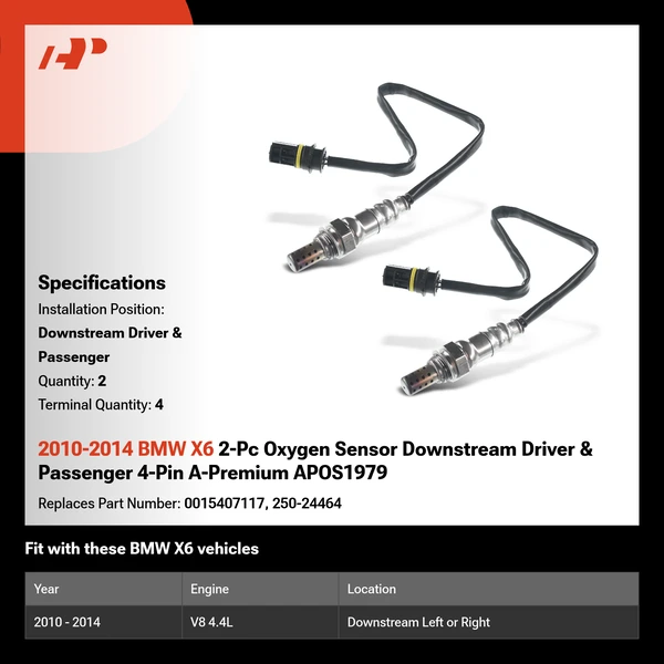 2010-2014 BMW X6 2-Pc Oxygen Sensor Downstream Driver & Passenger 4-Pin A-Premium APOS1979