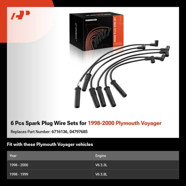 6 Pcs Spark Plug Wire Sets for 1998-2000 Plymouth Voyager