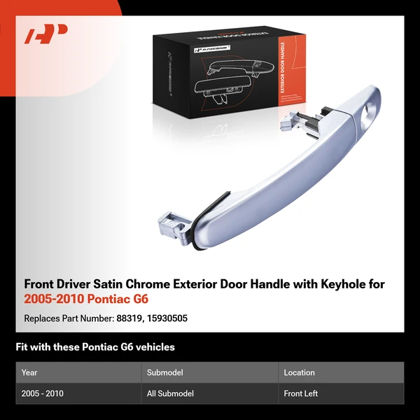 Front Driver Satin Chrome Exterior Door Handle with Keyhole for 2005-2010 Pontiac G6