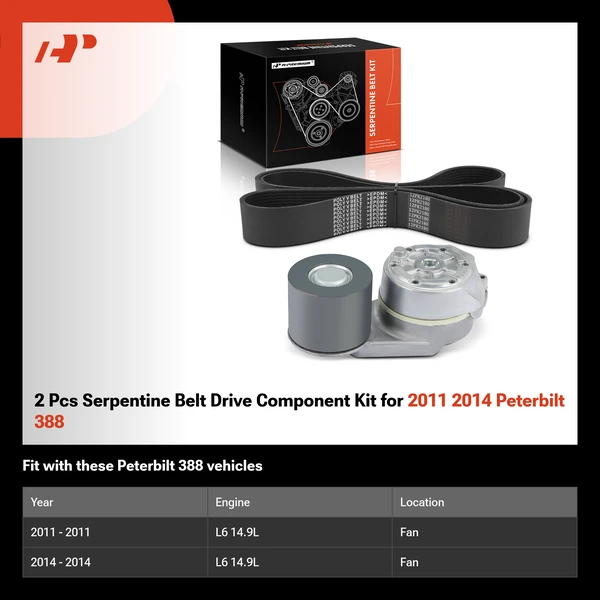2 Pcs Serpentine Belt Drive Component Kit for 2011 2014 Peterbilt 388