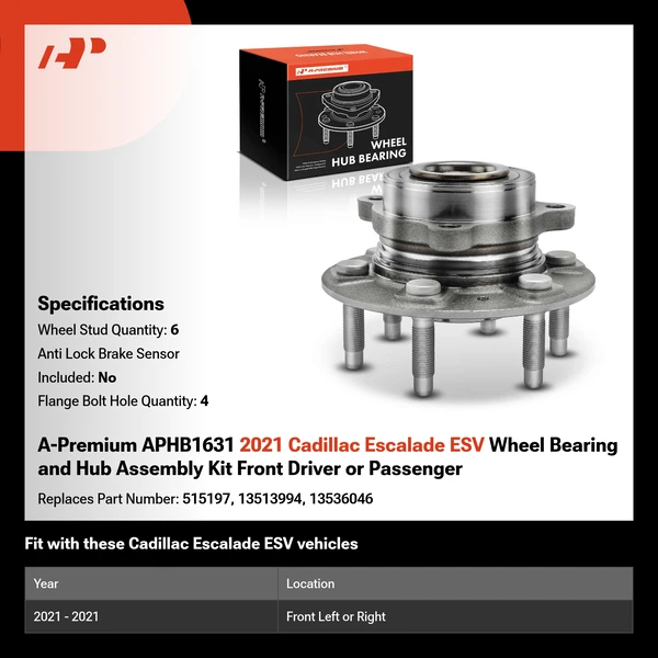 A-Premium APHB1631 2021 Cadillac Escalade ESV Wheel Bearing and Hub Assembly Kit Front Driver or Passenger