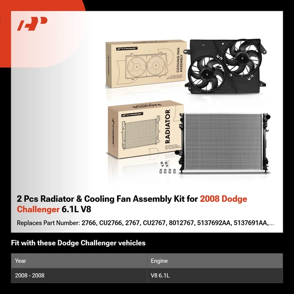 2 Pcs Radiator & Cooling Fan Assembly Kit for 2008 Dodge Challenger 6.1L V8