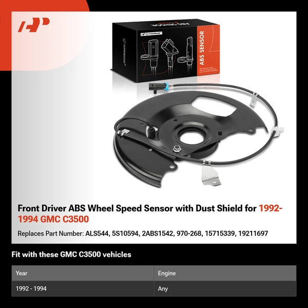 Front Driver ABS Wheel Speed Sensor with Dust Shield for 1992-1994 GMC C3500
