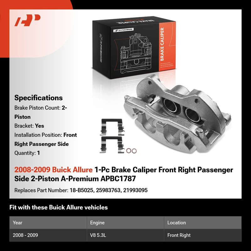 2008-2009 Buick Allure 1-Pc Brake Caliper Front Right Passenger Side 2-Piston A-Premium APBC1787