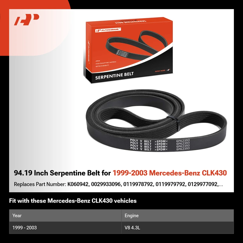 94.19 Inch Serpentine Belt for 1999-2003 Mercedes-Benz CLK430