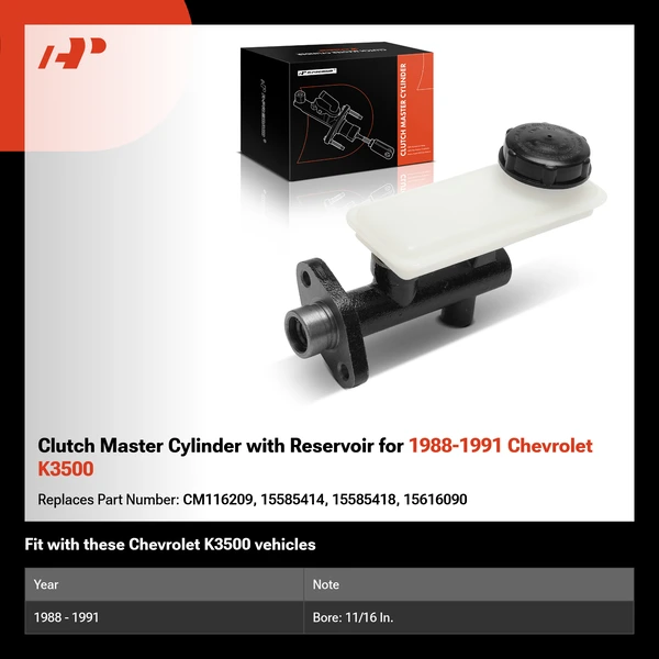 Clutch Master Cylinder with Reservoir for 1988-1991 Chevrolet K3500