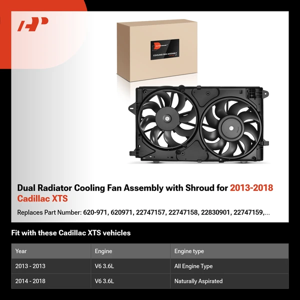 Dual Radiator Cooling Fan Assembly with Shroud for 2013-2018 Cadillac XTS