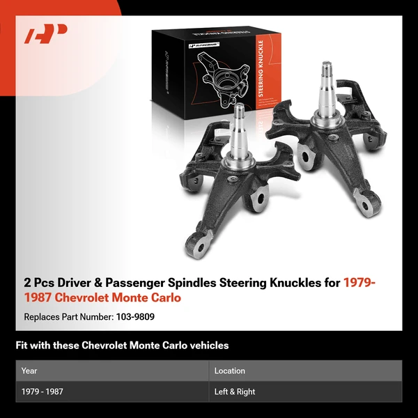 2 Pcs Driver & Passenger Spindles Steering Knuckles for 1979-1987 Chevrolet Monte Carlo