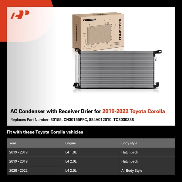 AC Condenser with Receiver Drier for 2019-2022 Toyota Corolla