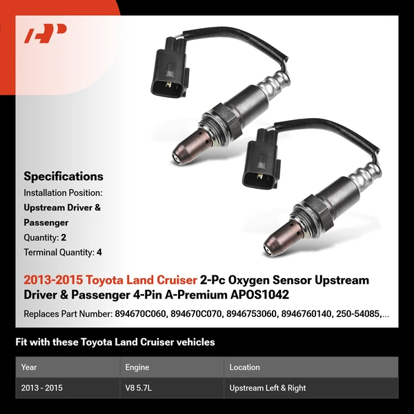 2013-2015 Toyota Land Cruiser 2-Pc Oxygen Sensor Upstream Driver & Passenger 4-Pin A-Premium APOS1042