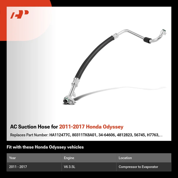 AC Suction Hose for 2011-2017 Honda Odyssey