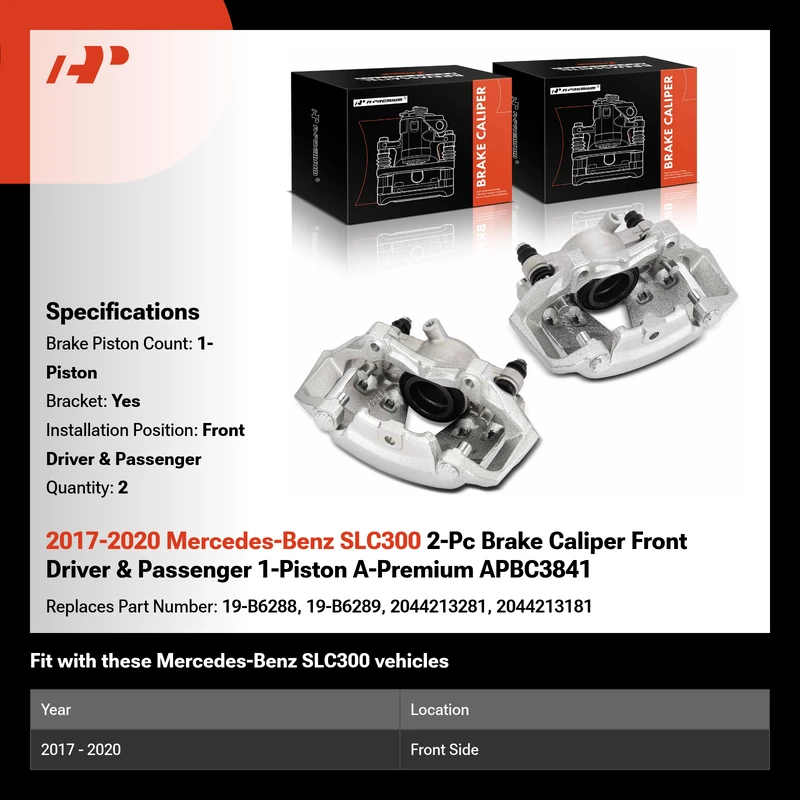 2017-2020 Mercedes-Benz SLC300 2-Pc Brake Caliper Front Driver & Passenger 1-Piston A-Premium APBC3841